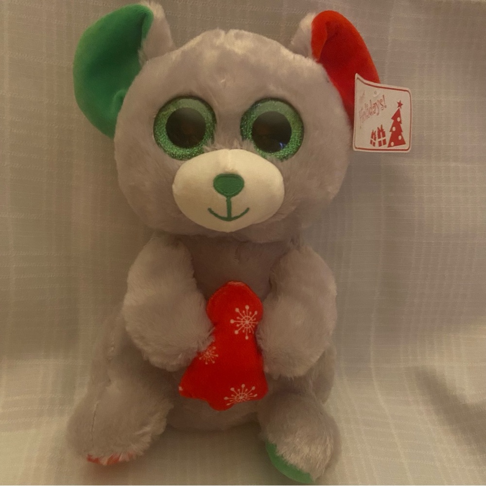 Kelly Toy Gray Christmas Mouse Plush